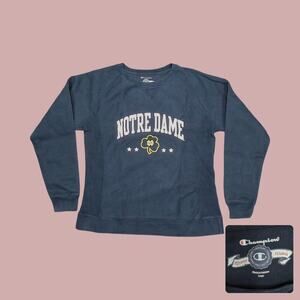 Champion | Y2K Faded Navy Notre Dame Reverse Weave Sweatshirt Womens L
